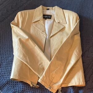 Kenneth Cole Soft Cream Leather Zip Moto Jacket